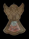 walnut angel ornament with feather ridge plume agate inlay