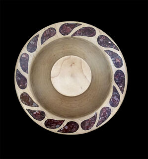 maple bowl with red epoxy and calcite inlay
