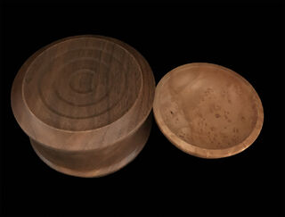 walnut box with birds eye maple lid and walnut finial