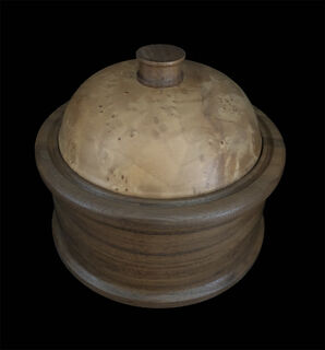 walnut box with birds eye maple lid and walnut finial