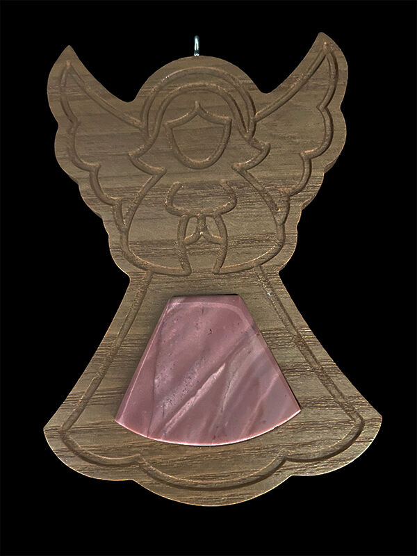 sassafras angel ornament with pink opal inlay