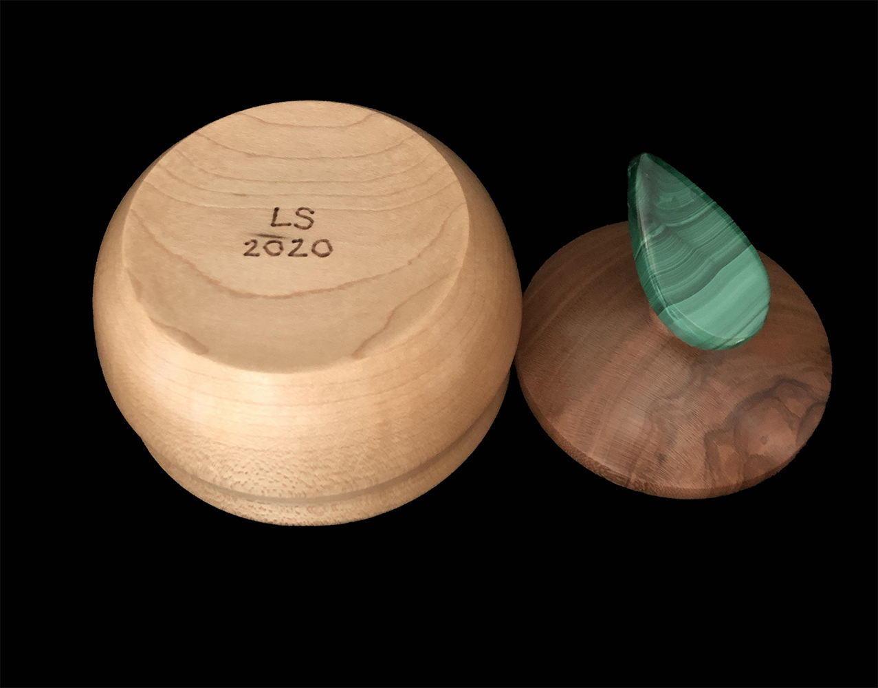 maple box with cherry lid and malachite handle