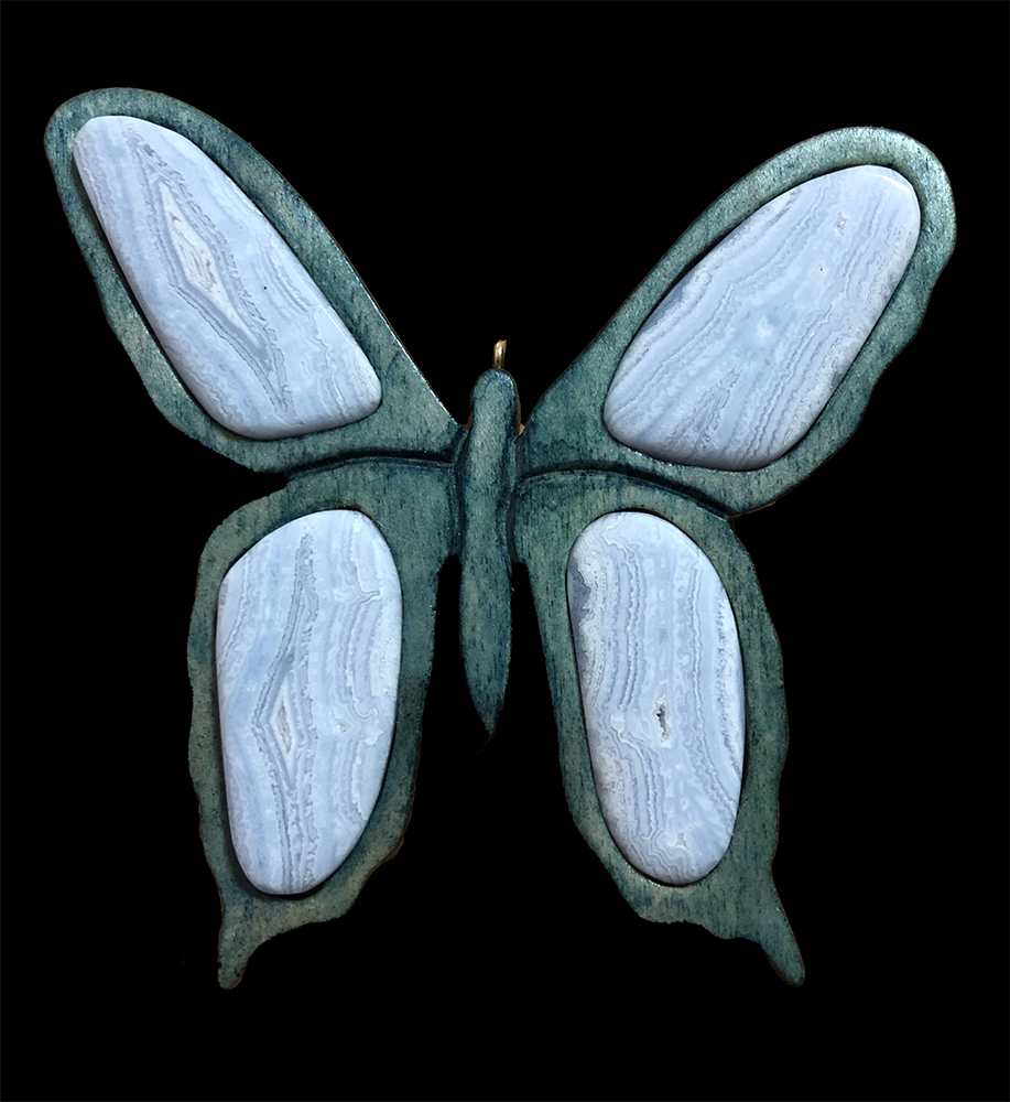 poplar butterfly (dyed) with blue lace agate wing insets