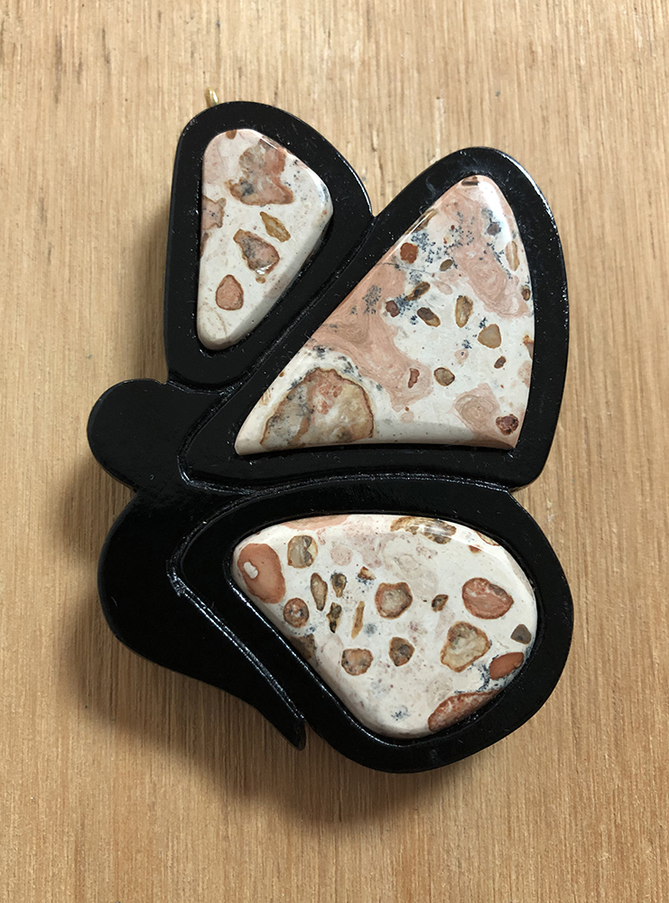 poplar butterfly painted black with leopardite Jasper wing insets